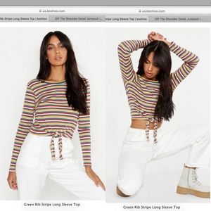 Rib Stripe Multicolored Long Sleeved Tie Top